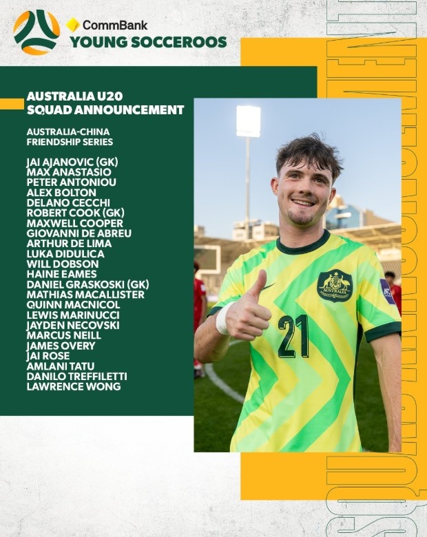 世界杯app下载-热身赛两战中国U20！澳大利亚U20名单：华裔球员黄振文在列